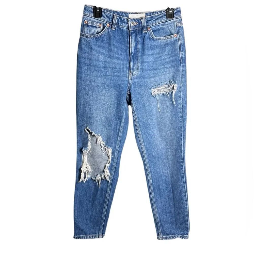 Topshop Mom Jeans high waist distressed destroyed Size 27
